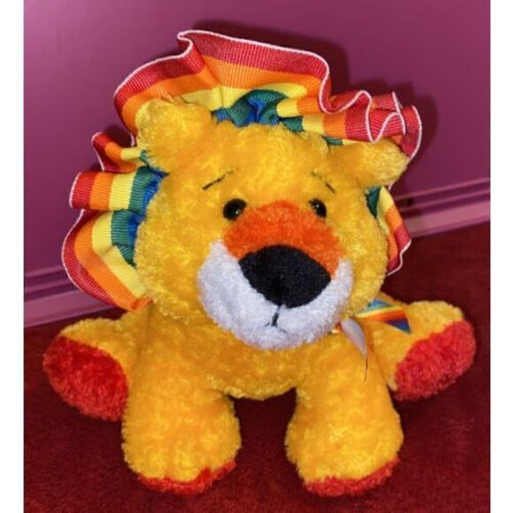 Vintage 1999 Baby Gund Lion With Rainbow Trim & Ribbon HTF - Picture 1 of 10